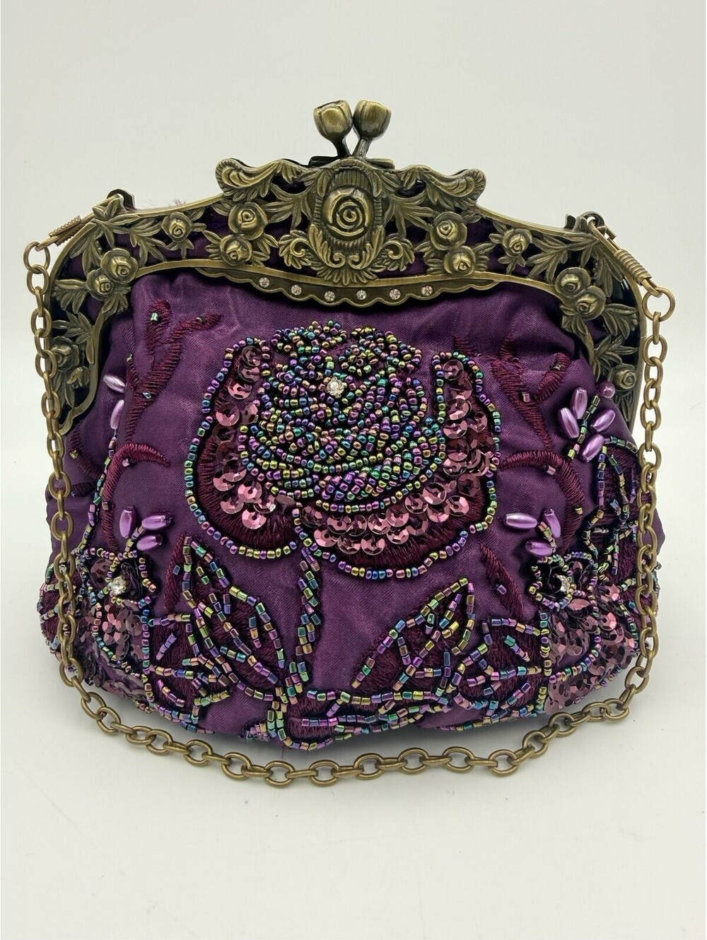 Vintage Women’s Purple Beaded Sequin Evening Handbag Purse